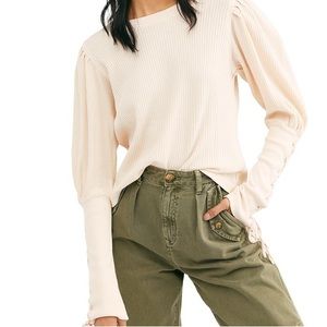 NWT Free People Tasha ivory thermal waffle long-sleeve top, XS